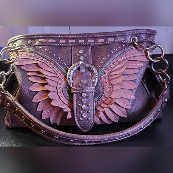 Montana West Handbags - Like New Montana West American Bling Wing Brown Leather Western Shoulder Bag